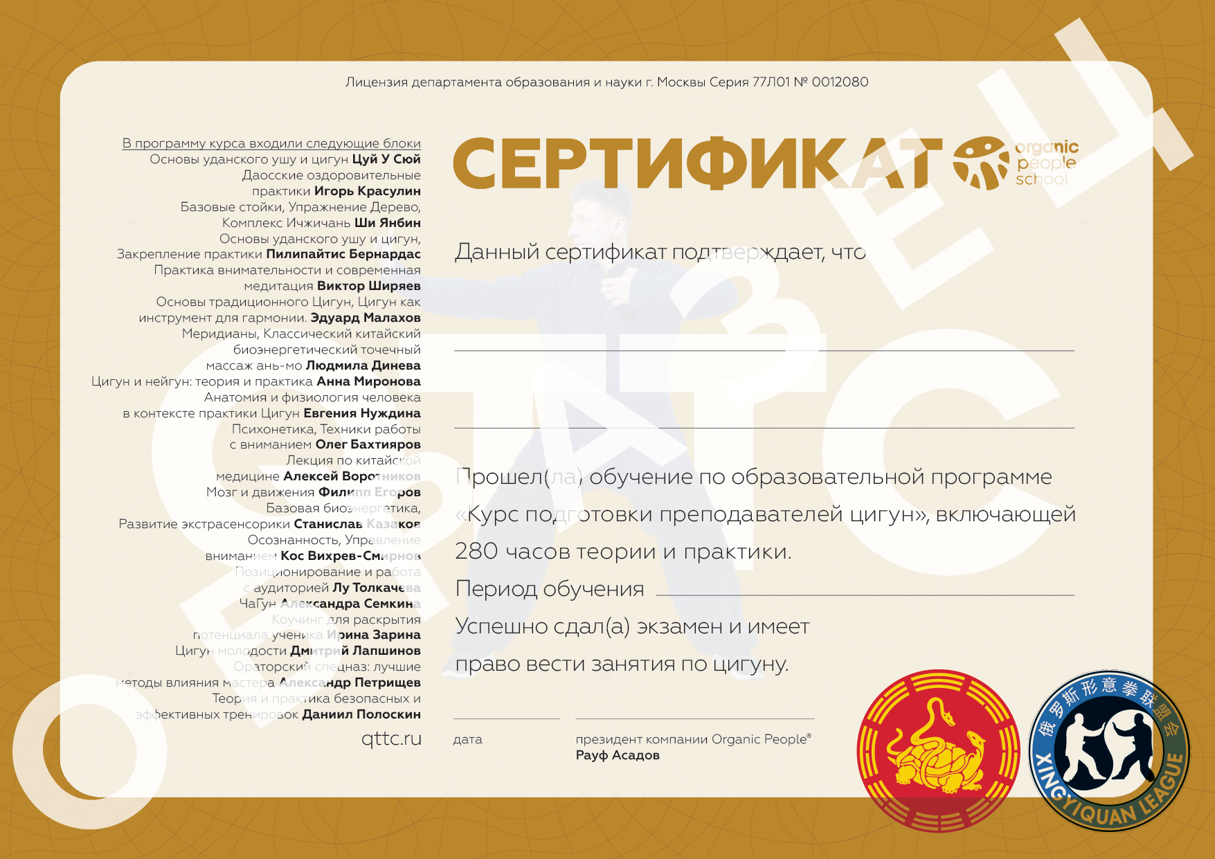 Сертификат с правом преподавания — образец 4