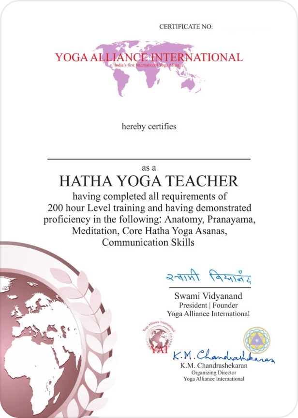 Международный сертификат Yoga Alliance International